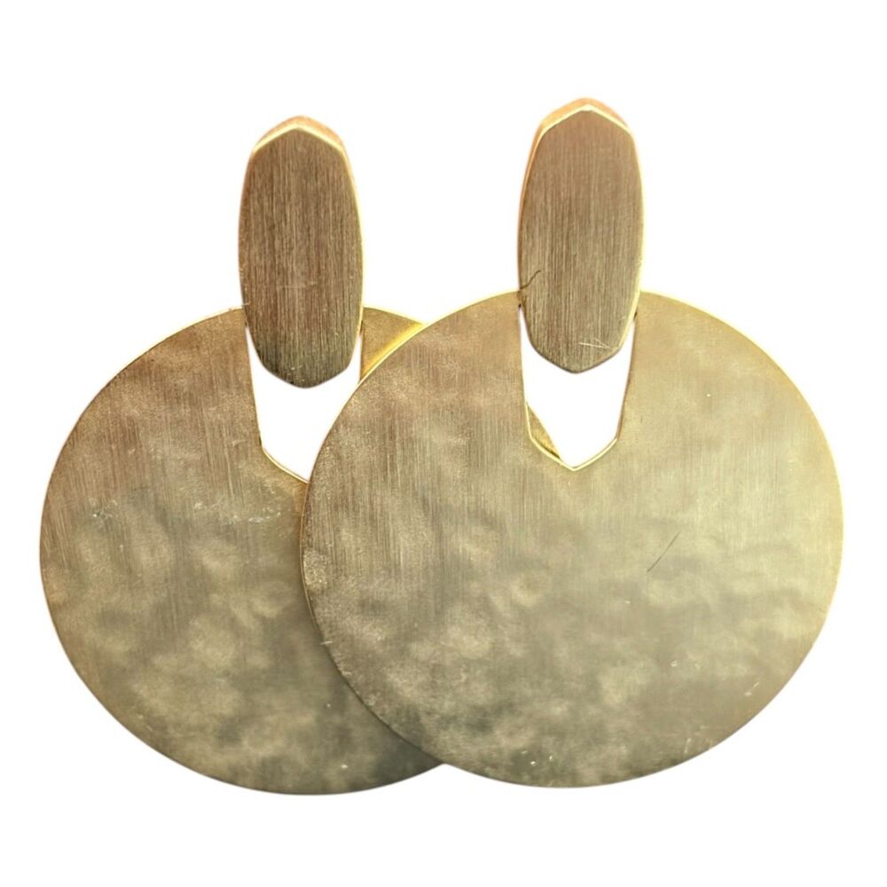Kendra Scott Diane Statement Earrings 14k Gold Plated Hammered Disc Retired